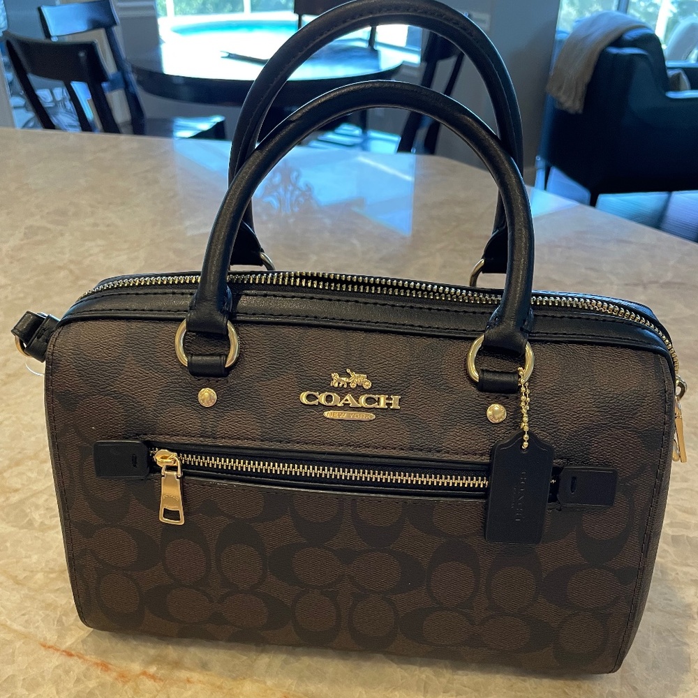 Coach Rowan Satchel in Signature Canvas Brown Black